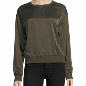 Theory Massar Vintage Silk Olive Sweatshirt Size P
